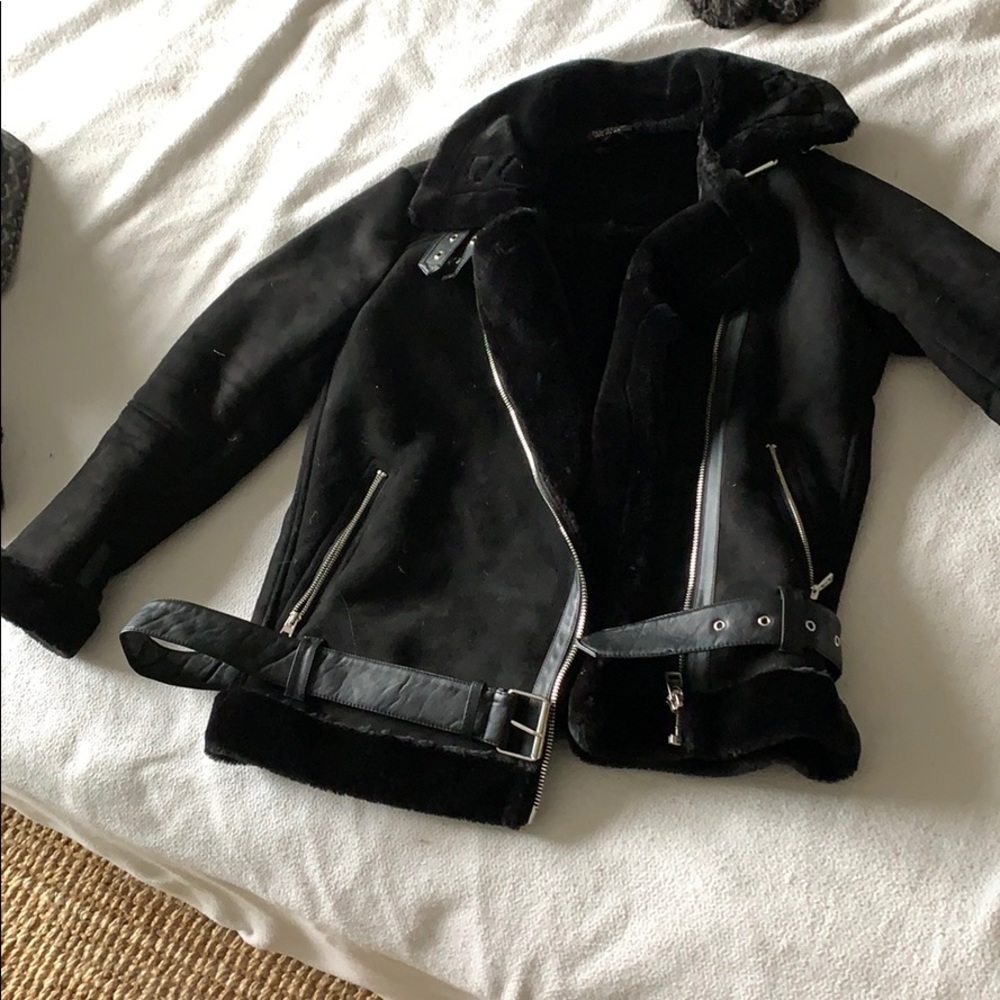 Top shop aviator moto shearling and suede jacket